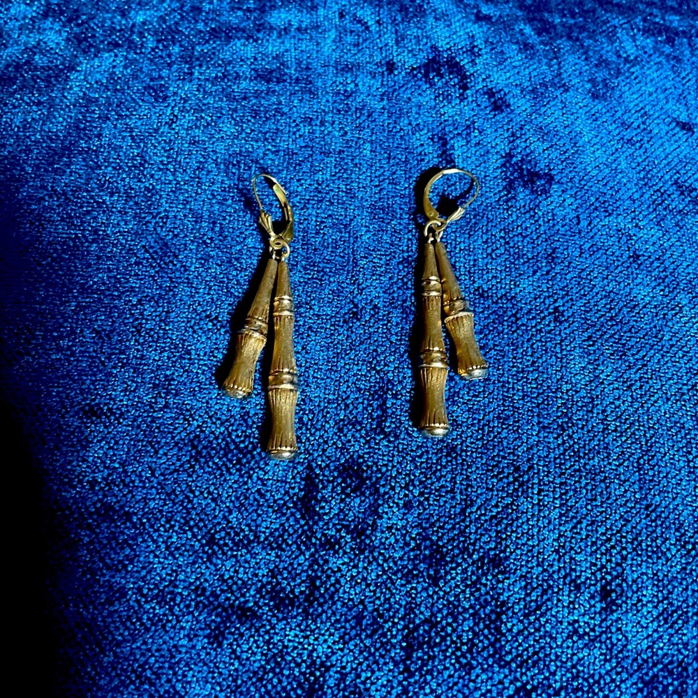 Bamboo Magic Drop Dangle Pierced Earrings Wire Lever Back 1972 Brushed Gold